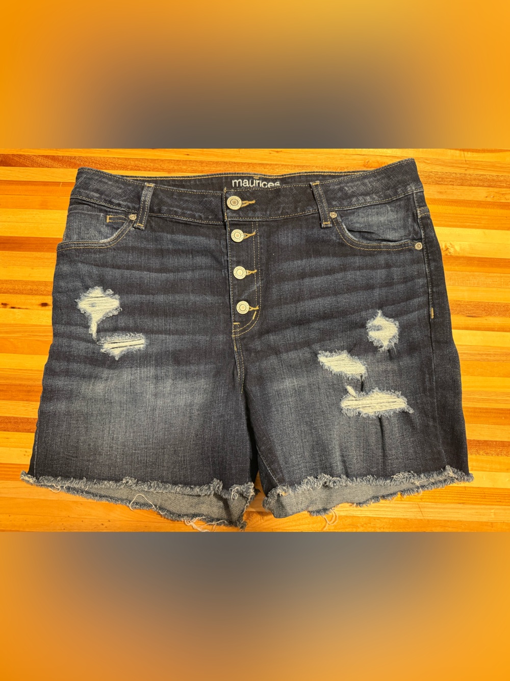 Maurices Dark Wash Distressed Denim Shorts size 16